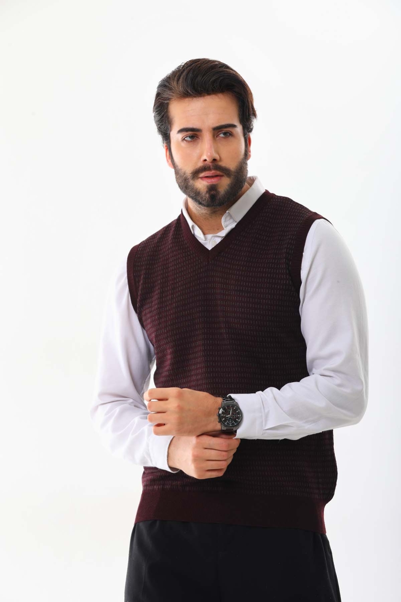 Pelikan Erkek V Yaka Yün Süveter 4P10 Bordo Bordo
