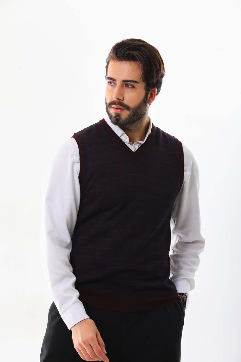 Pelikan Erkek V Yaka Yün Süveter 4P13 Bordo Bordo