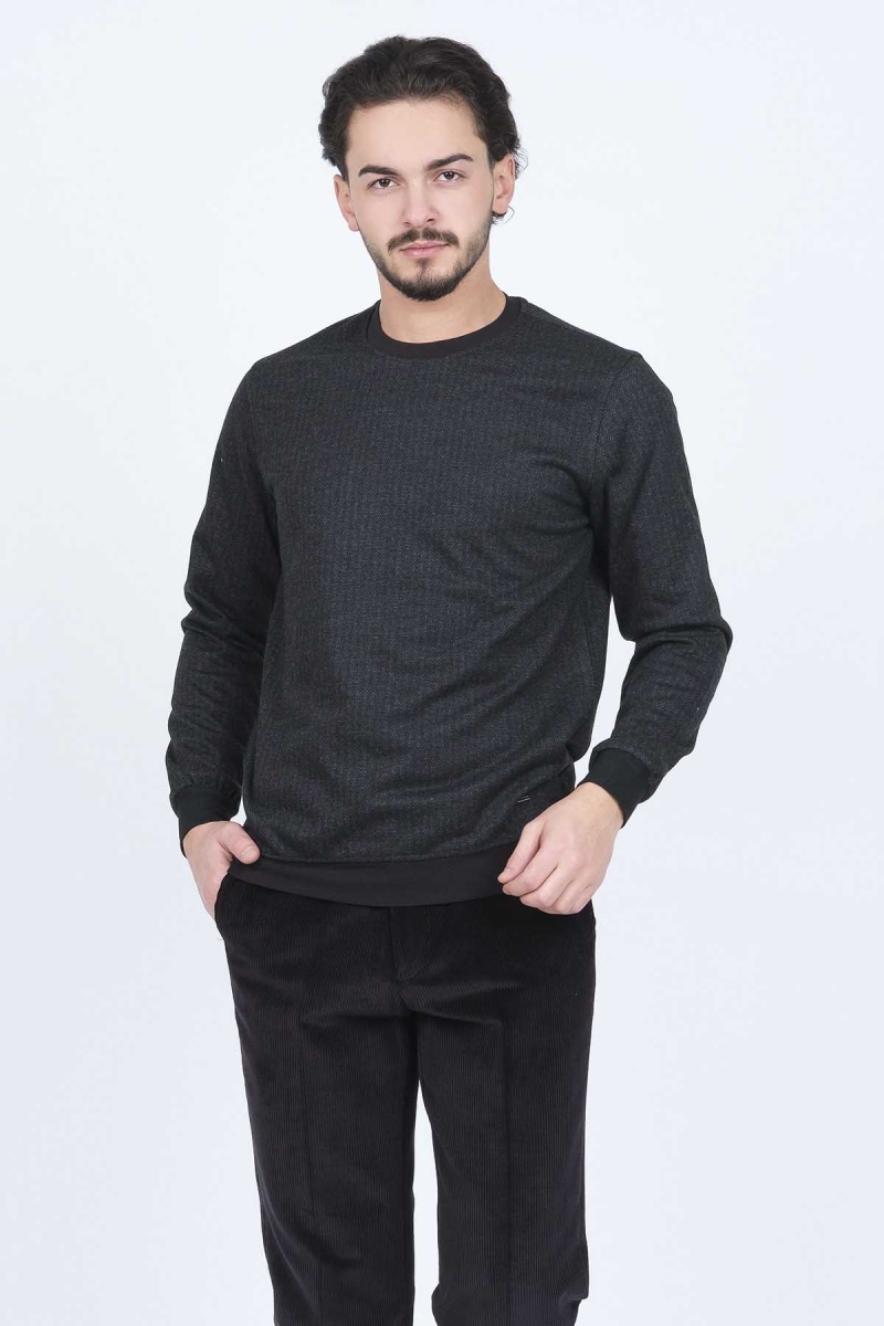 Raymons Erkek Desenli Bisiklet Yaka Triko Sweat 6782270 Siyah Siyah