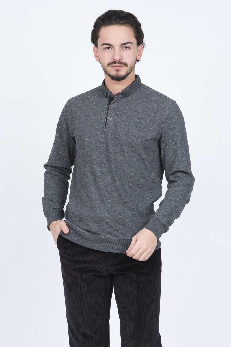 Raymons Erkek Desenli Polo Yaka Triko Sweat 6782251 Antrasit Antrasit