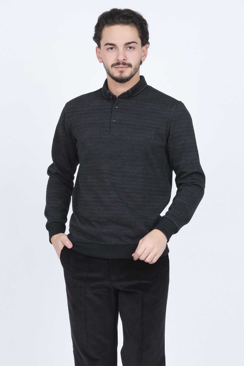 Raymons Erkek Desenli Polo Yaka Triko Sweat 6782252 Siyah Siyah