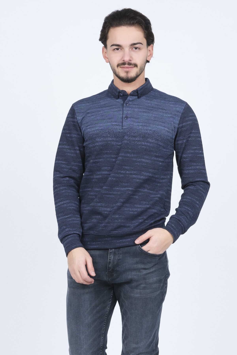 Raymons Erkek Desenli Polo Yaka Triko Sweat 6782257 Indigo Indigo
