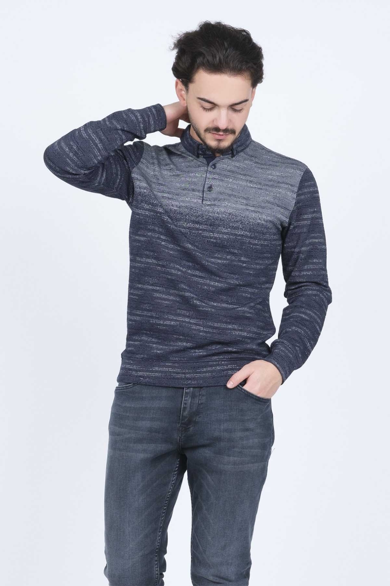Raymons Erkek Desenli Polo Yaka Triko Sweat 6782257 Lacivert Lacivert
