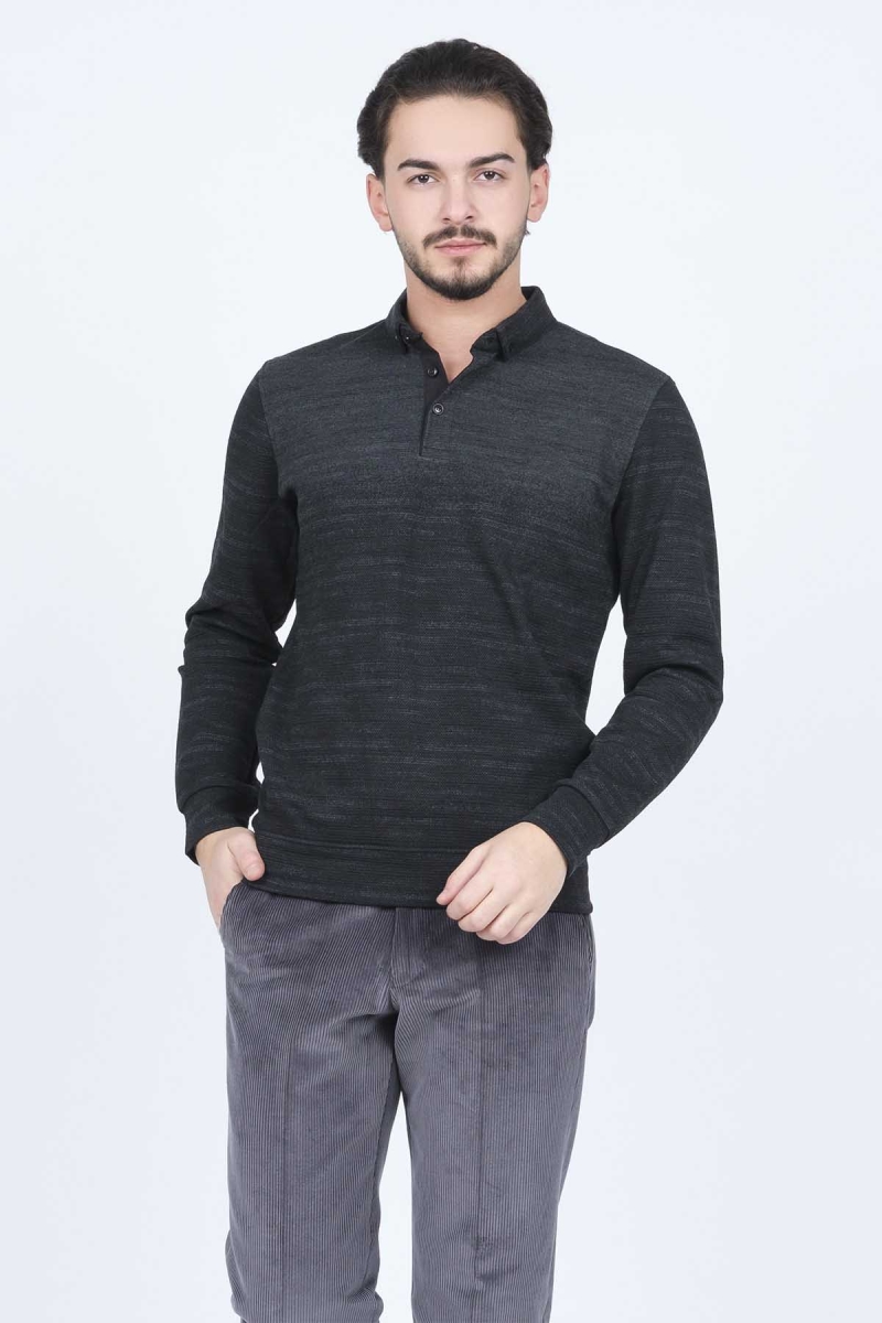 Raymons Erkek Desenli Polo Yaka Triko Sweat 6782257 Siyah Siyah