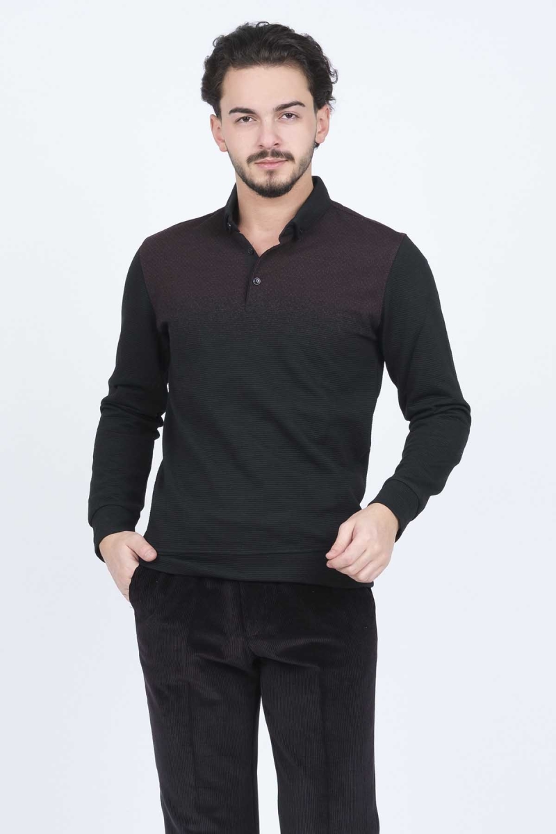 Raymons Erkek Desenli Polo Yaka Triko Sweat 6782258 Bordo Bordo