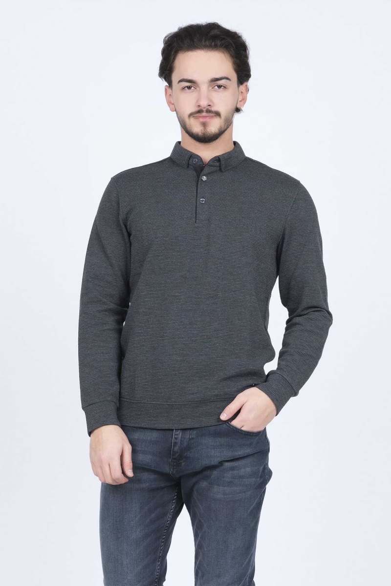 Raymons Erkek Desenli Polo Yaka Triko Sweat 6782258 Siyah Siyah