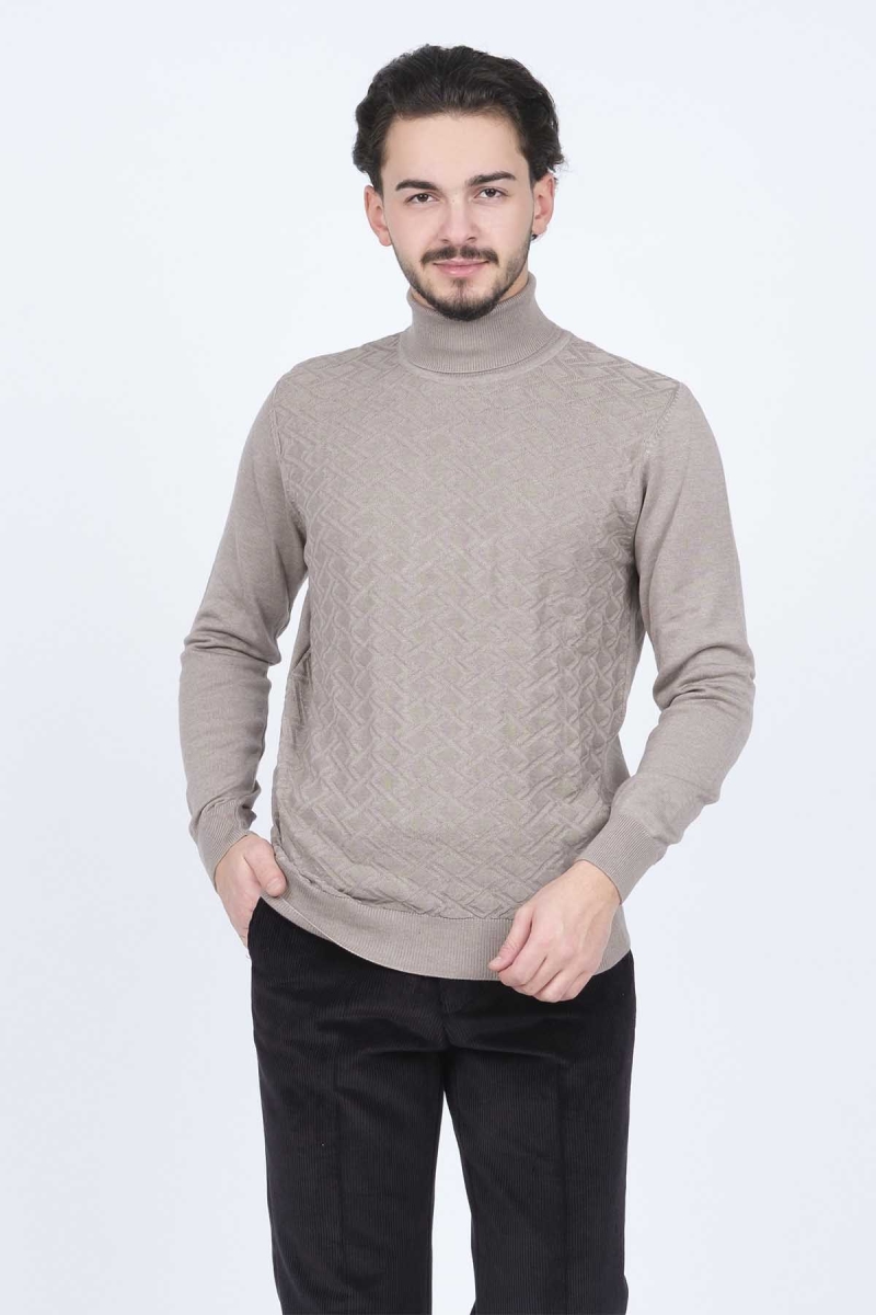 Raymons Erkek Desenli Tam Balıkçı Triko Kazak 67822507 Taş Taş