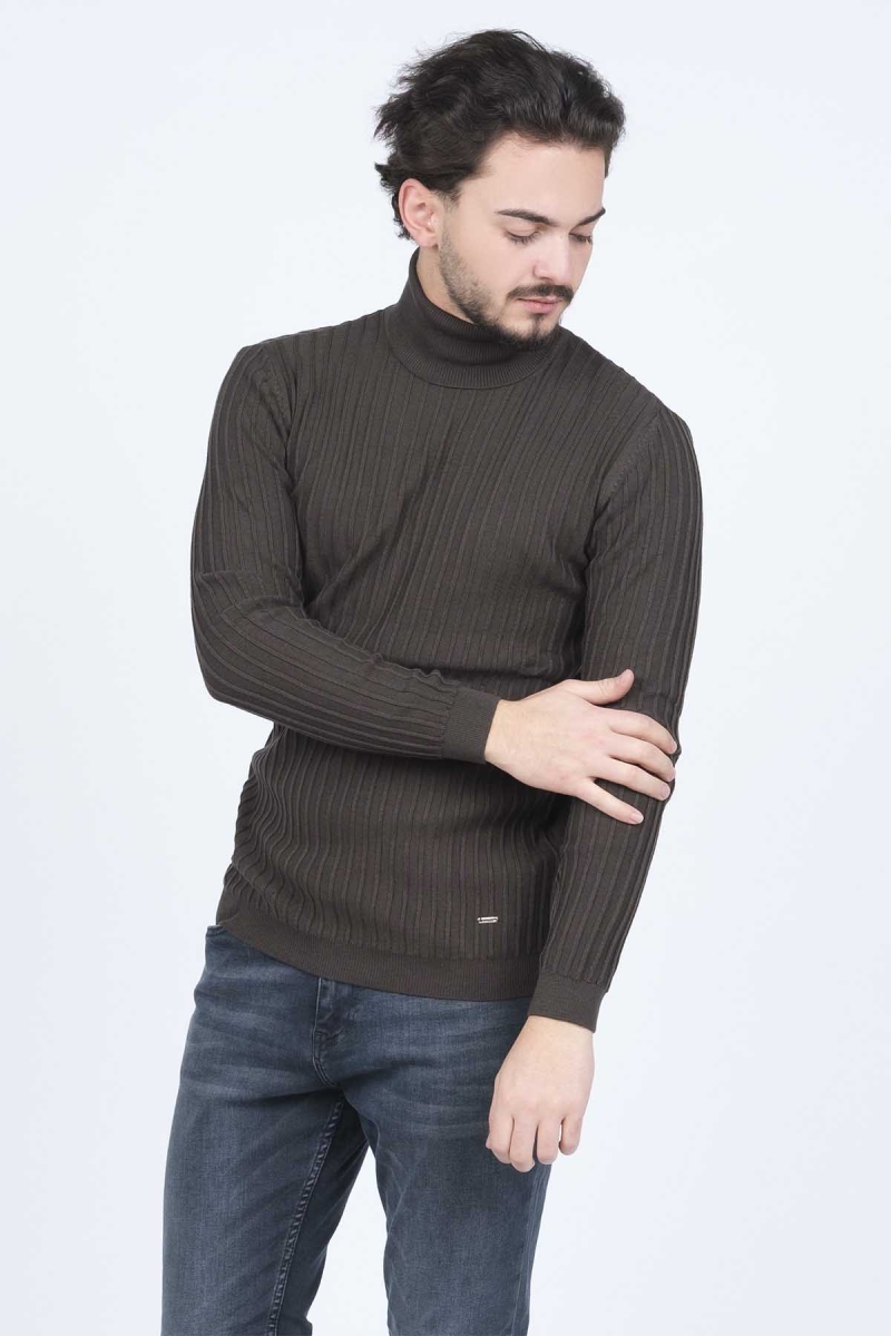 Raymons Erkek Fitilli Tam Balıkçı Triko Yün Kazak 67822887 Haki Haki