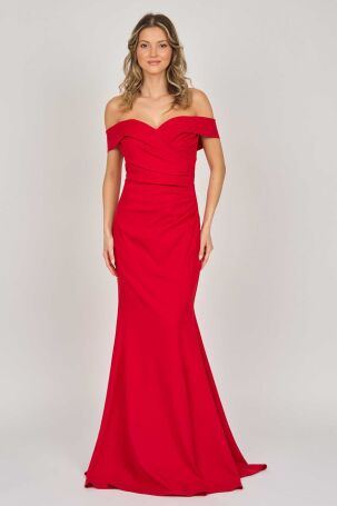 Renk Kadın Düşük Omuz Abiye Elbise 5044902 Kırmızı Kırmızı