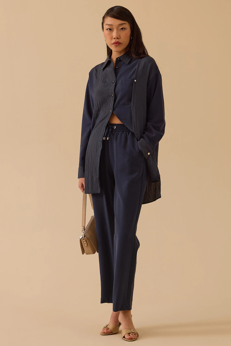 Seçil Kadın Bağcıklı Bilek Boy Pantolon 1008 Lacivert Lacivert