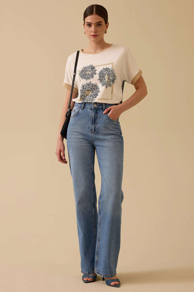 Seçil Kadın Baskılı Kısa Kollu T-Shirt 0011 Ekru Ekru
