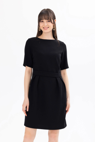 Seçil Kadın Bel Detaylı Kısa Kol Krep Kumaş Elbise 1041 Siyah Siyah