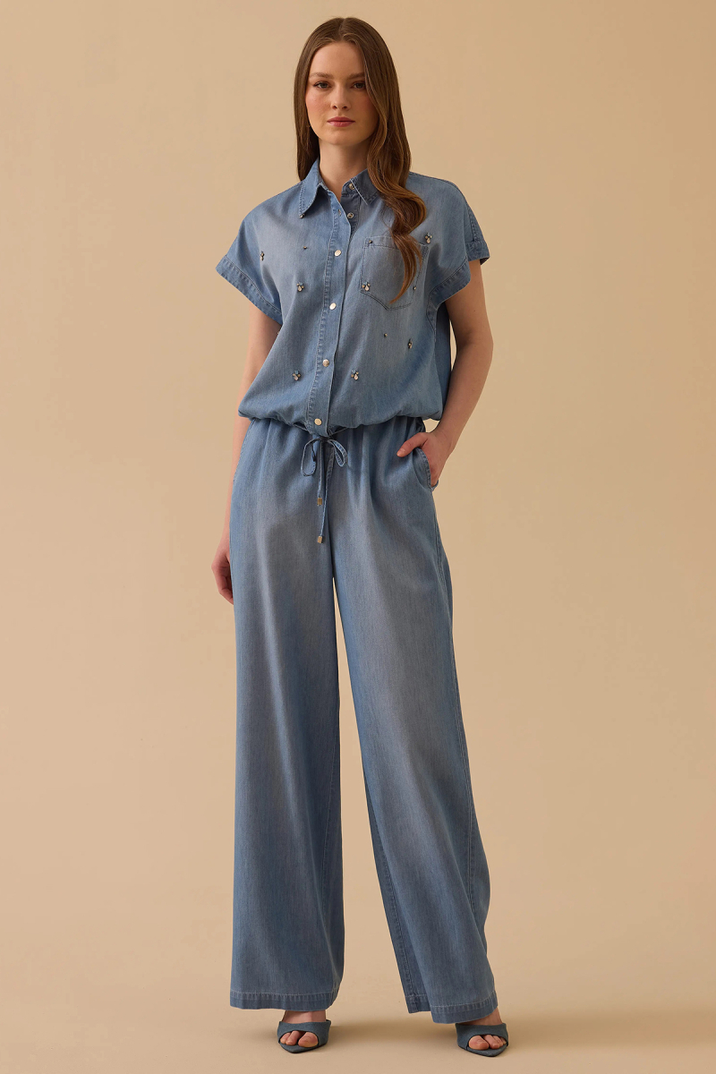 Seçil Kadın Beli Lastik Detaylı Rahat Kesim Jean 0017 Mavi Mavi