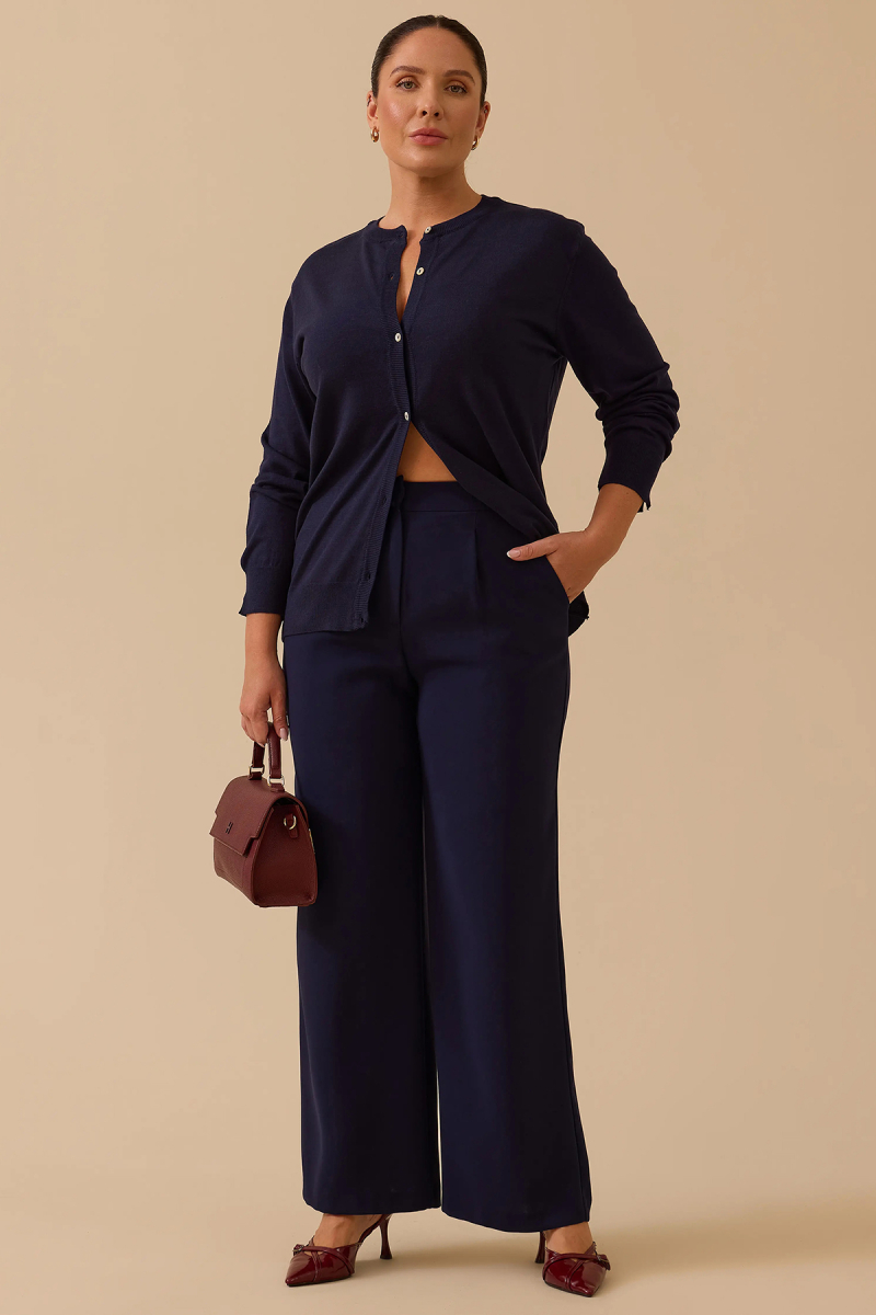 Seçil Kadın Beli Lastikli Tek Pile Geniş Paça Pantolon 0014 Lacivert Lacivert