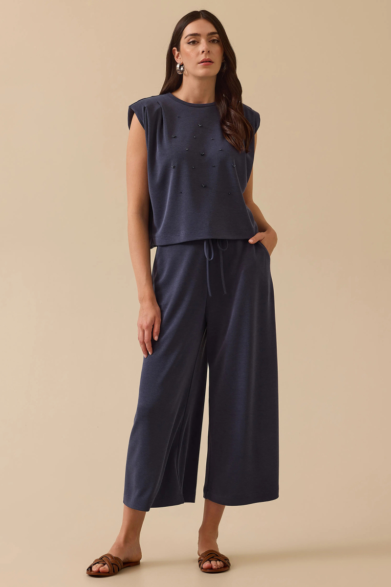 Seçil Kadın Boncuk Detaylı Vatkalı Bluz 0014 Indigo Indigo