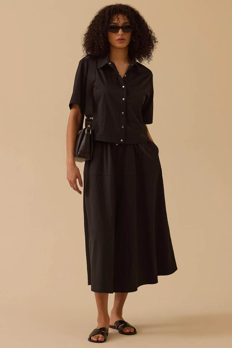 Seçil Kadın Cepli Midi Paraşüt Etek 0008 Siyah Siyah