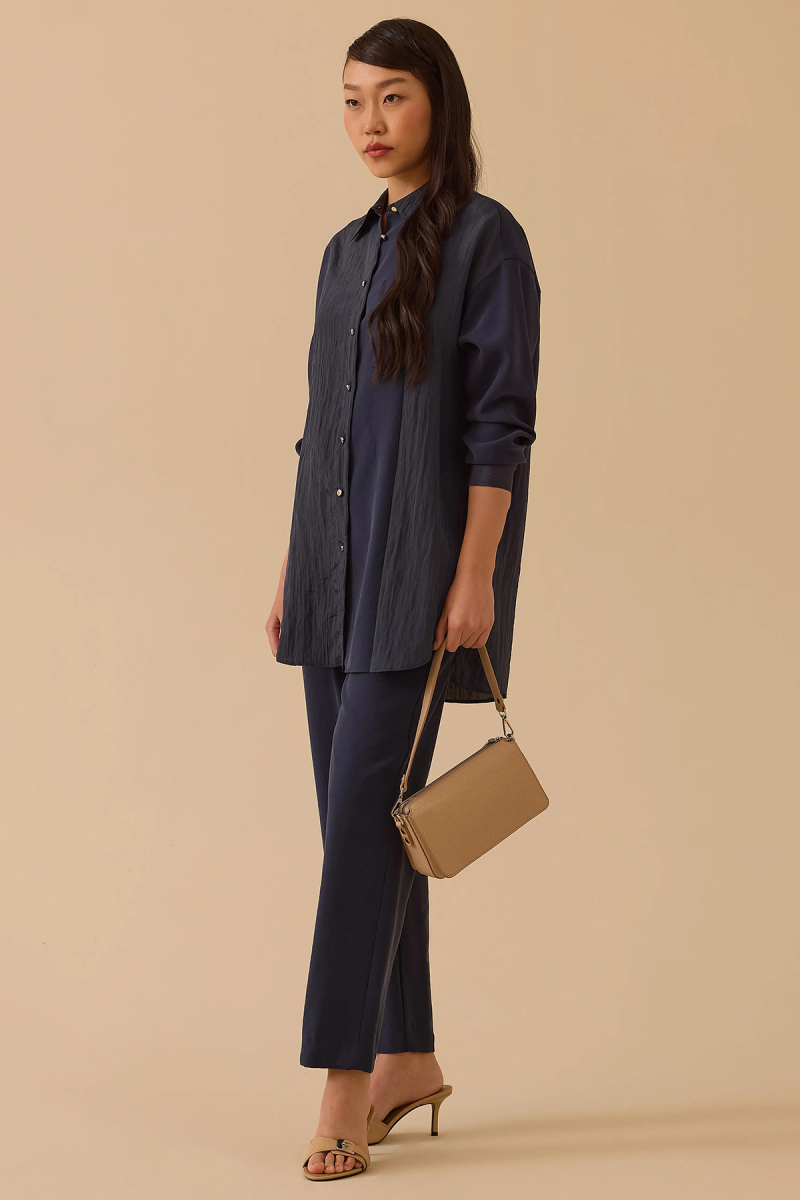 Seçil Kadın Çift Kumaşlı Düğmeli Tunik 1005 Lacivert Lacivert