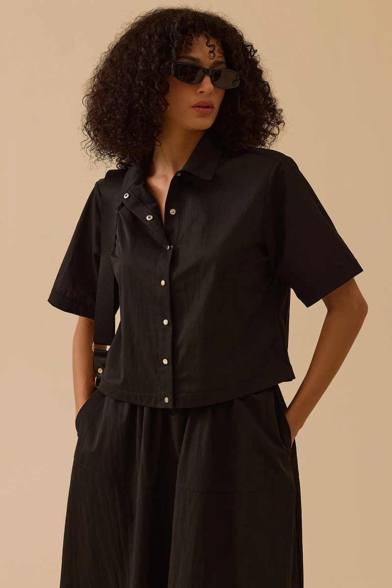 Seçil Kadın Çitçıt Düğmeli Bel Boy Gömlek 0018 Siyah Siyah