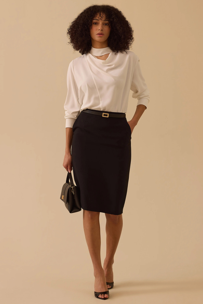 Seçil Kadın Degaje Yaka Pencere Detaylı Bluz 0005 Ekru Ekru