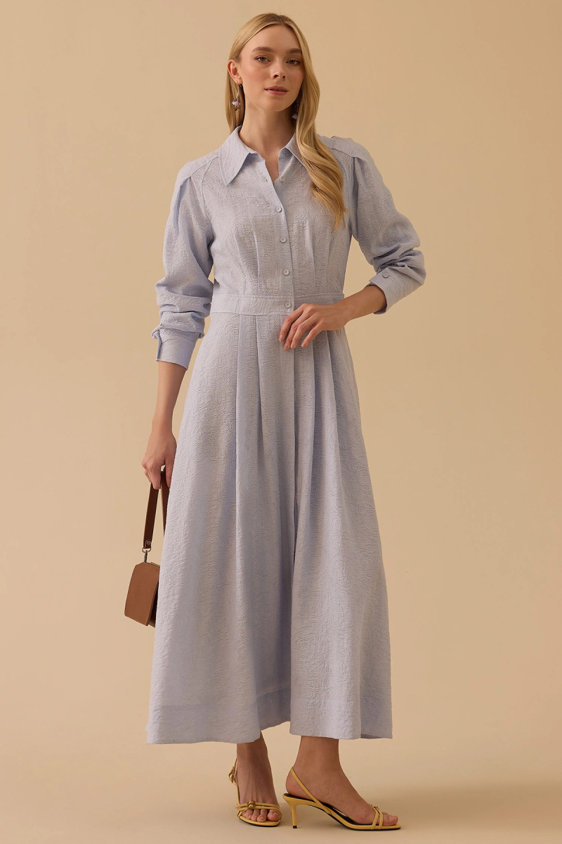 Seçil Kadın Desenli Pileli Elbise 1013 Mavi Mavi