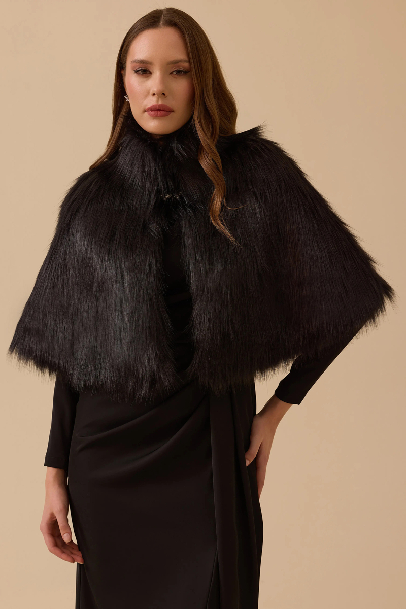 Seçil Kadın Dik Yaka Suni Kürk 8001 Siyah Siyah