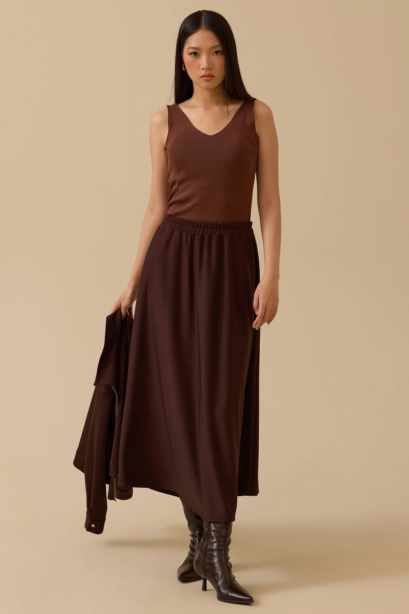 Seçil Kadın Elastik Bel Kloş Etek 1011 Kahverengi Kahverengi