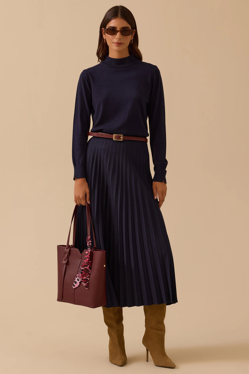 Seçil Kadın Esnek Bel Pliseli Basic Etek 1019 Lacivert Lacivert