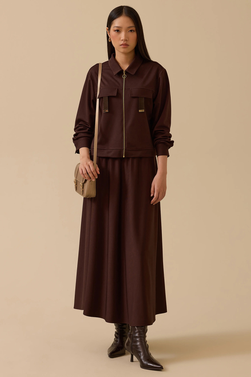 Seçil Kadın Göğüs Kuplu Fermuarlı Ceket 1017 Kahverengi Kahverengi