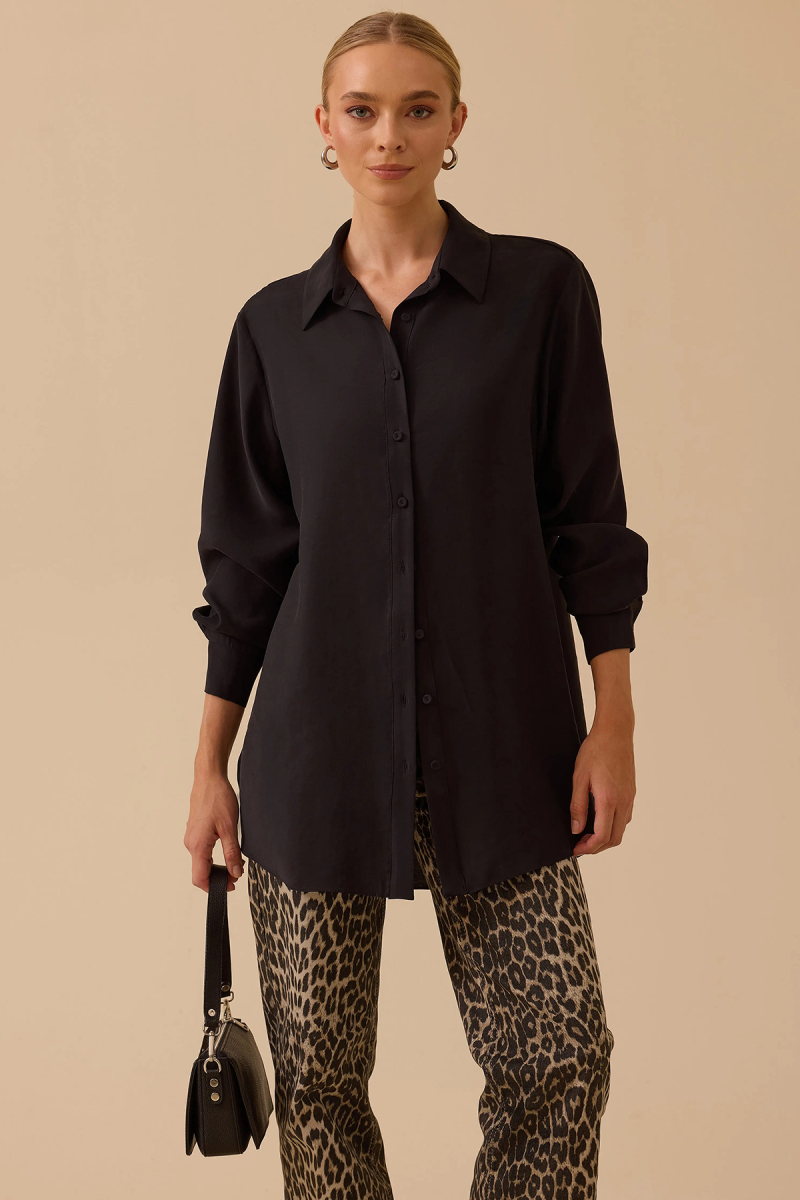 Seçil Kadın Gömlek Yaka Uzun Kollu Basic Tunik 1010 Siyah Siyah