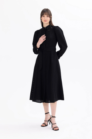 Seçil Kadın Kuşaklı Cep Detaylı Elbise 1028 Siyah Siyah