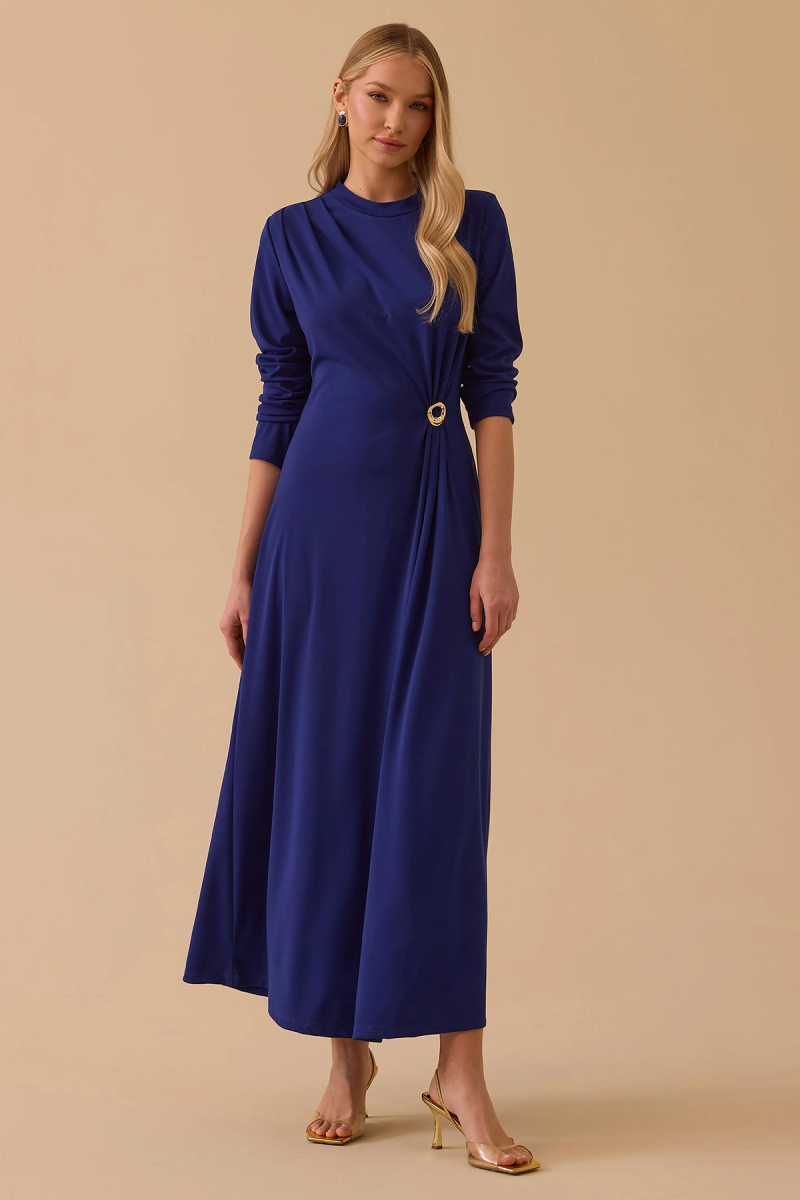 Seçil Kadın Metal Aksesuarlı Uzun Kollu Elbise 1039 Saks Saks