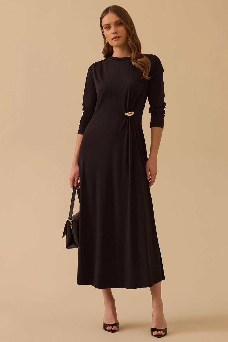 Seçil Kadın Metal Aksesuarlı Uzun Kollu Elbise 1039 Siyah Siyah