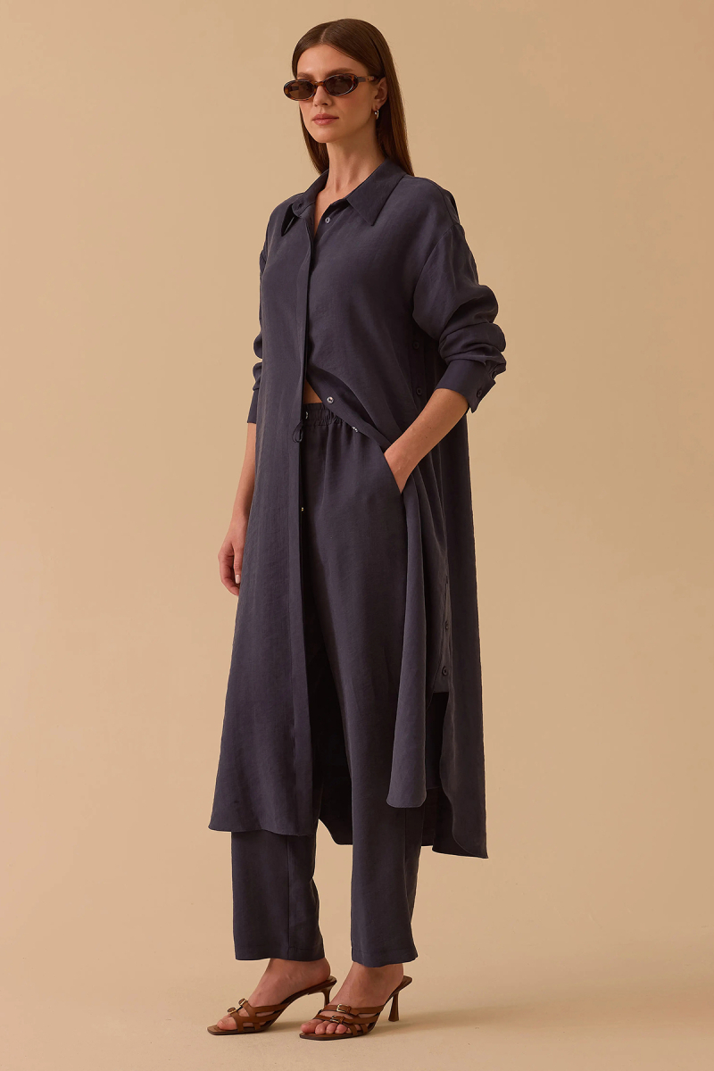 Seçil Kadın Midi Boy Gömlek Yaka Tunik 1024 Indigo Indigo