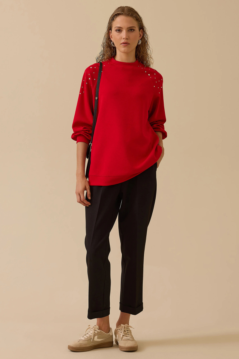 Seçil Kadın Omuz Detaylı Oversize Sweatshirt 0005 Kırmızı Kırmızı