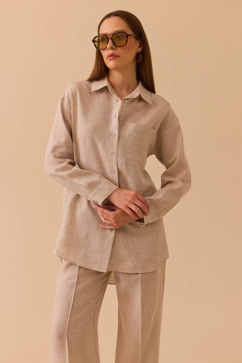 Seçil Kadın Oversize Kesim Gömlek 0036 Bej Bej