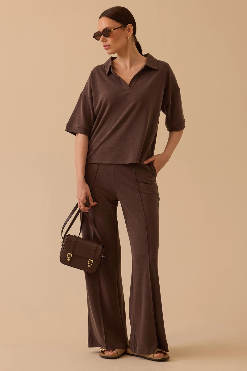 Seçil Kadın Polo Yaka Modal Takım 0002 Kahverengi Kahverengi