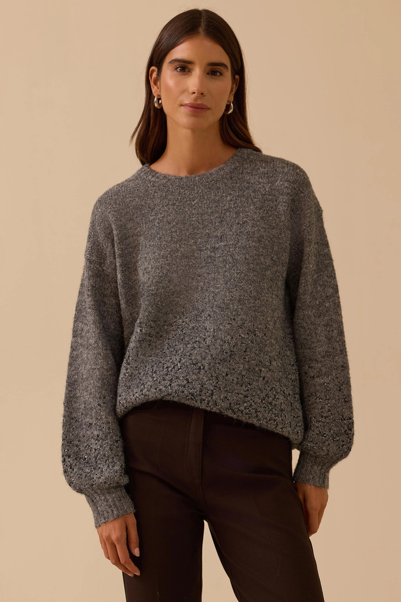 Seçil Kadın Pul Detaylı Triko Kazak 0044 Gri Gri