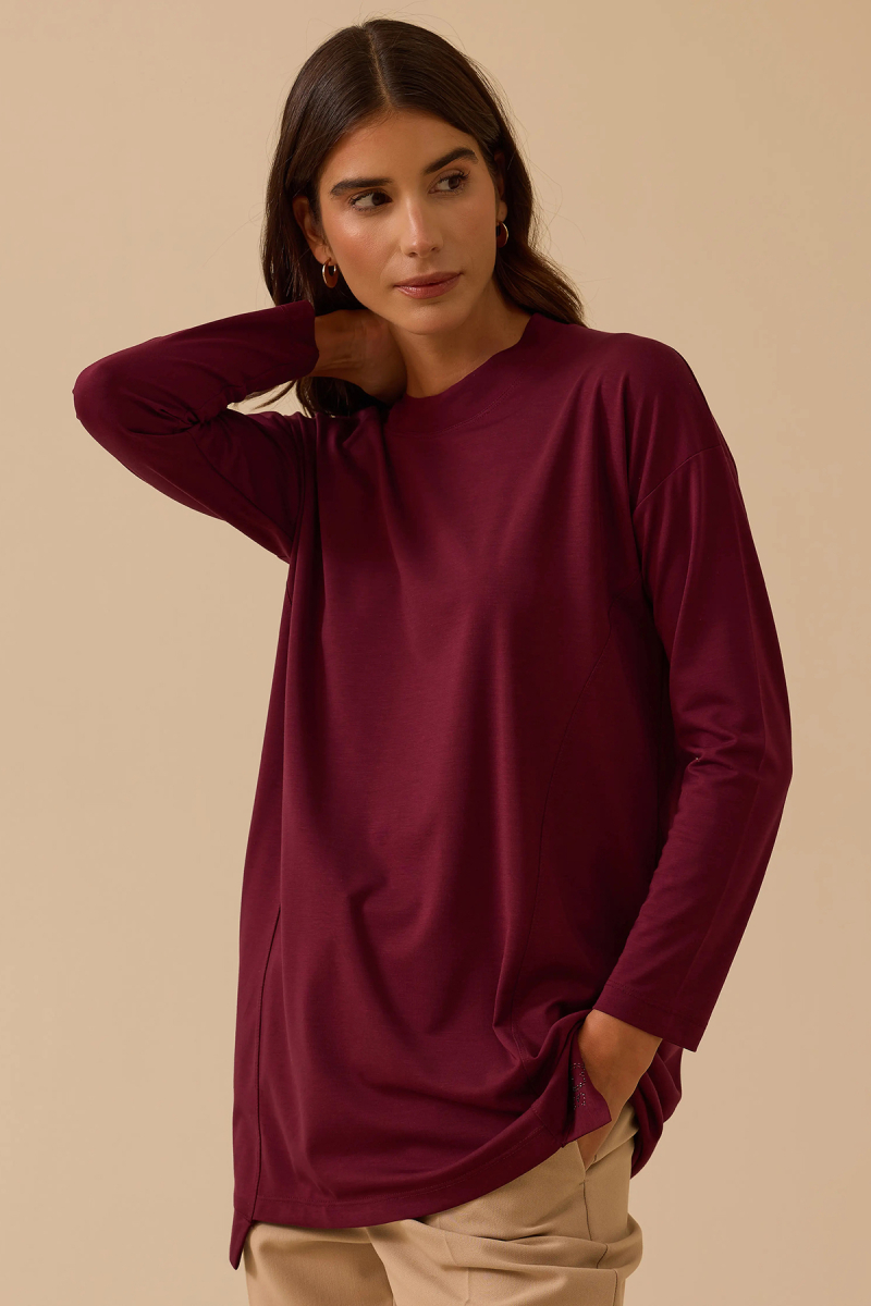 Seçil Kadın Sıfır Yaka Basic Tunik 1025 Bordo Bordo