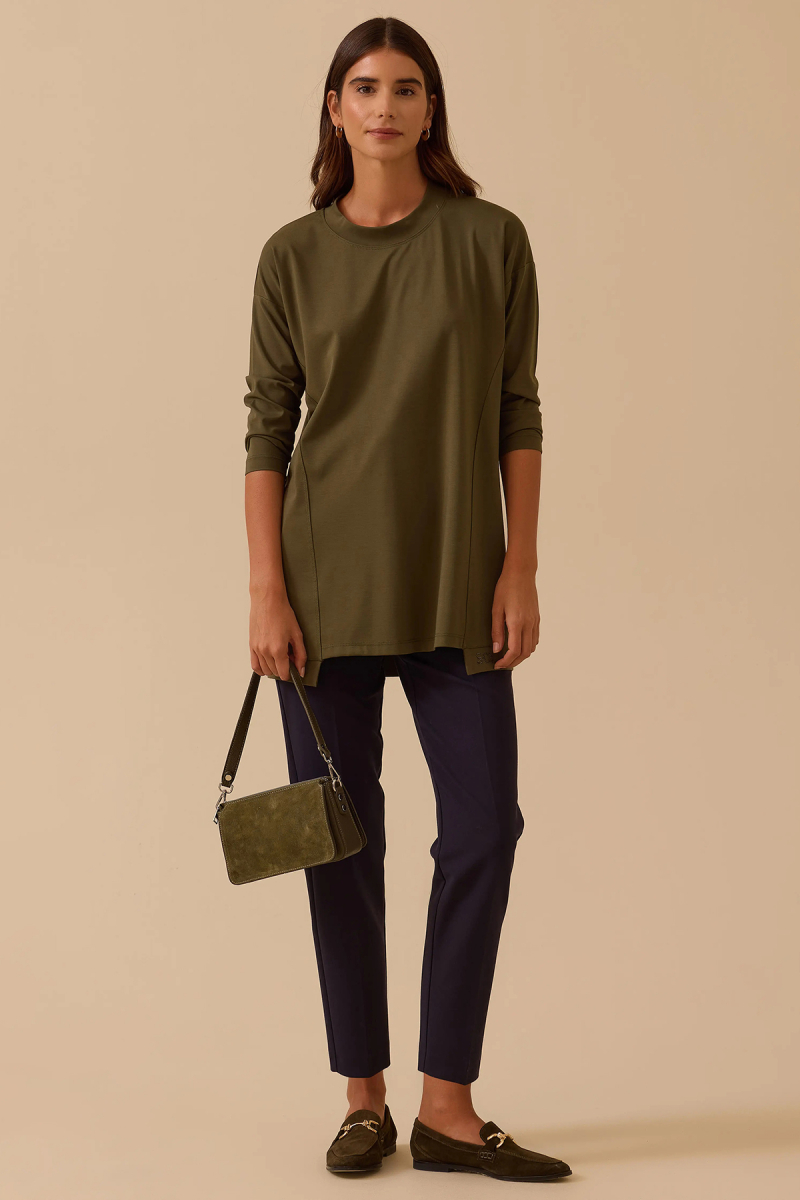 Seçil Kadın Sıfır Yaka Basic Tunik 1025 Haki Haki