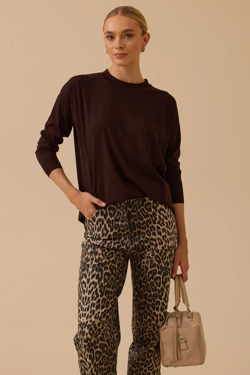 Seçil Kadın Sıfır Yaka Basic Tunik 1025 Kahverengi Kahverengi