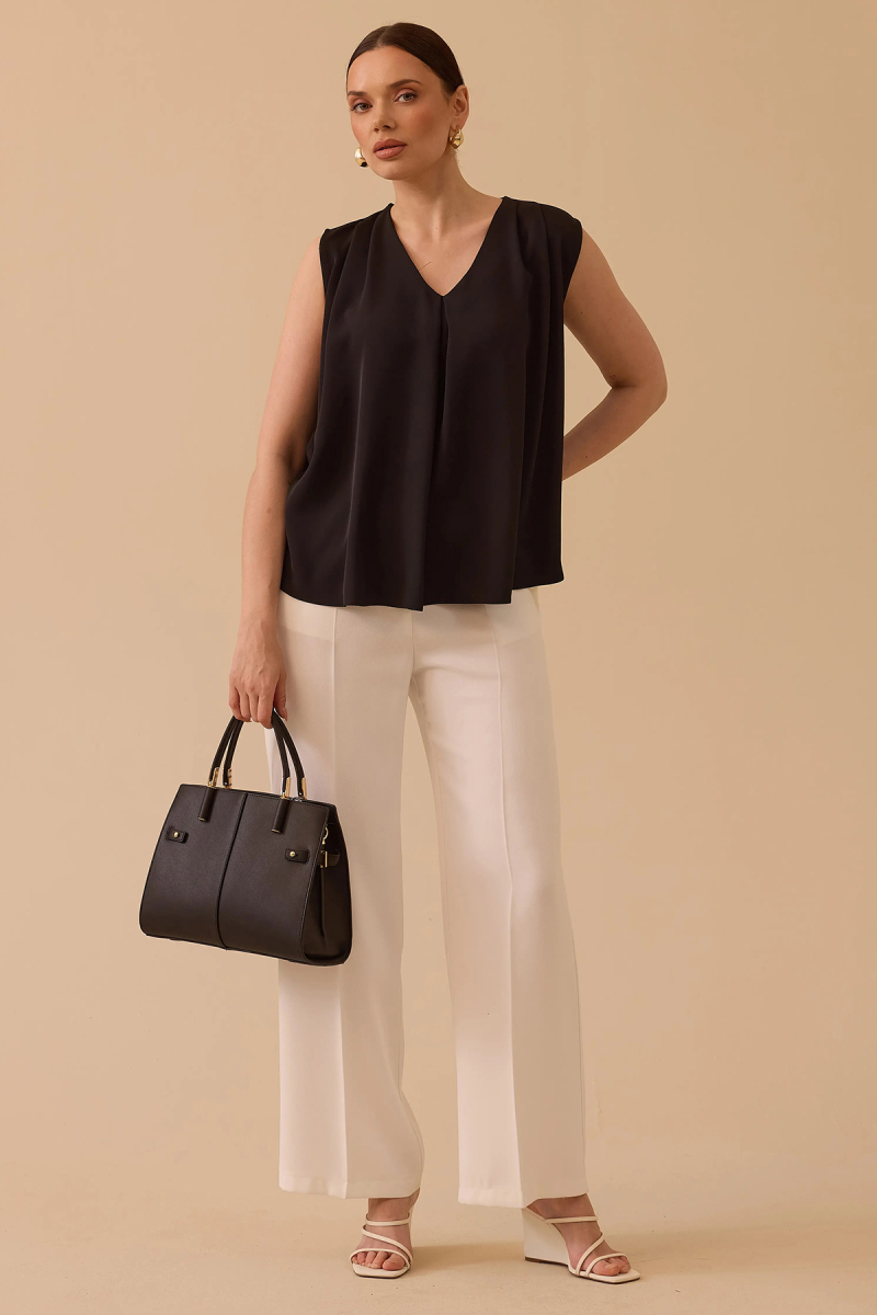 Seçil Kadın V Yaka Kolsuz Bluz 0008 Siyah Siyah