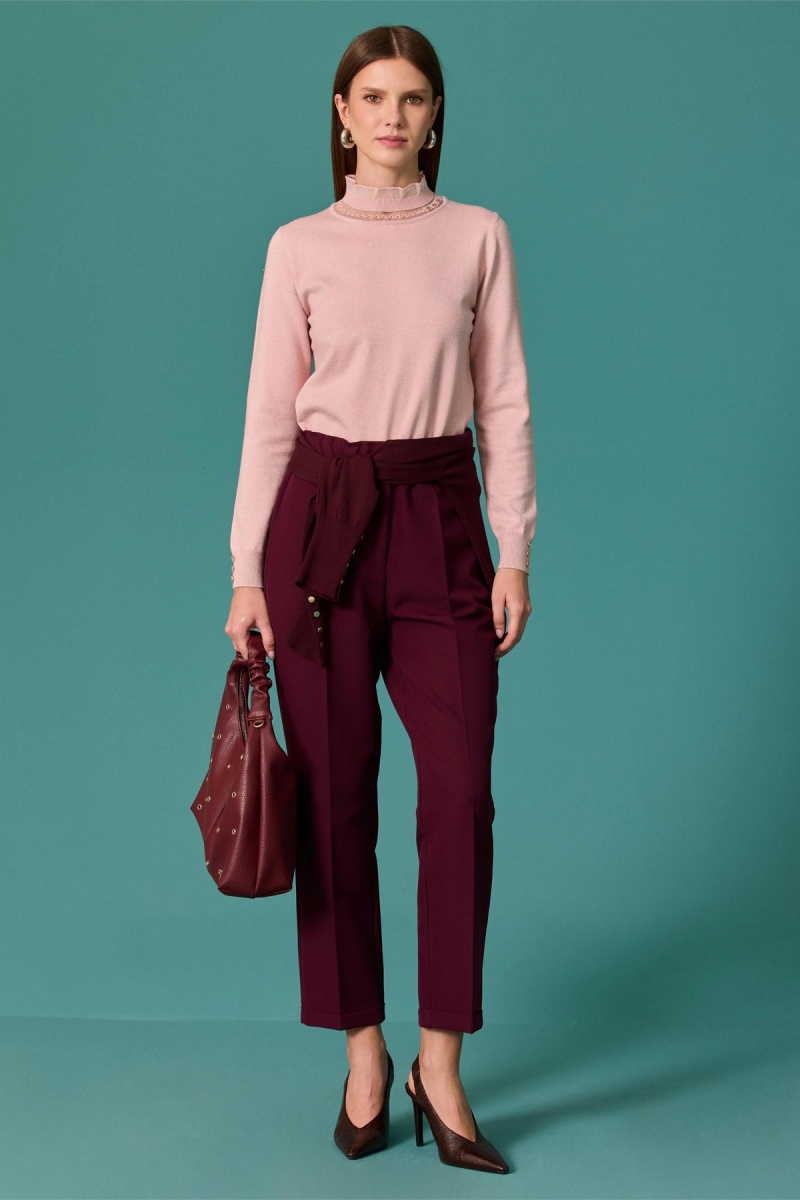 Seçil Kadın Yüksek Bel Havuç Kesim Lena Pantolon Bordo Bordo