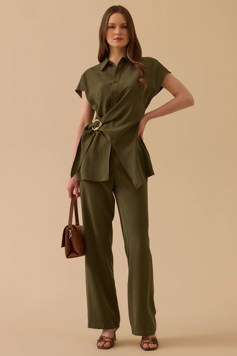 Seçil Kadın Yüksek Bel Tam Boy Pantolon 0005 Haki Haki