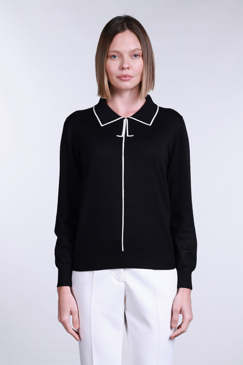 Sempre Kadın Polo Yaka Uzun Kollu Yün Kazak 2734 Siyah-Fildişi SİYAH-FİLDİŞİ