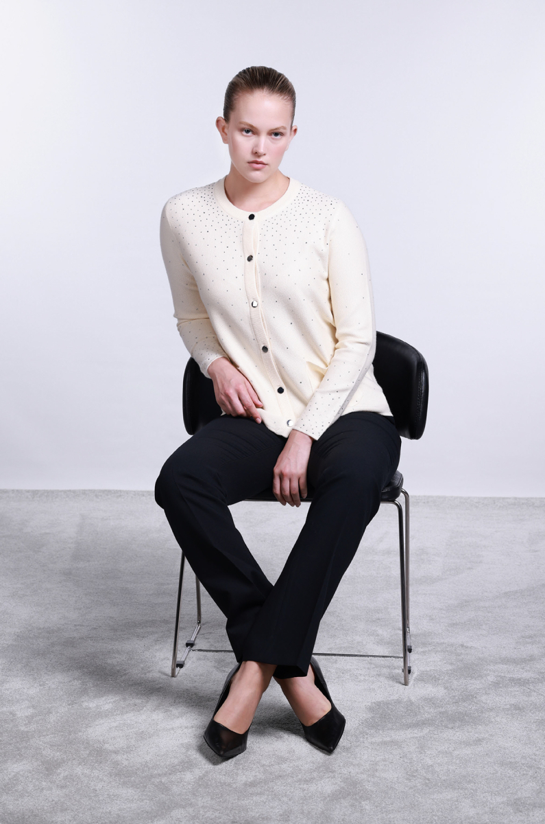 Sempre Kadın Taş Süslemeli Torba Cepli Hırka 2700 Fildişi FİLDİŞİ