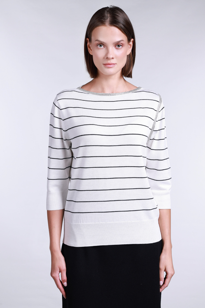 Sempre Kadın Truvakar Kol Taş Detaylı Yün Kazak 2747 Fildişi-Siyah FİLDİŞİ-SİYAH