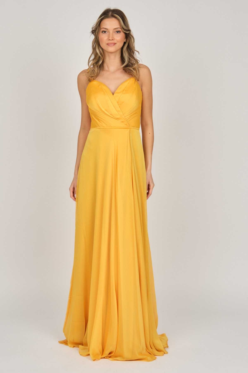 Şeref Vural Kadın Askılı Şifon Abiye Elbise 5437817 Safran SAFRAN