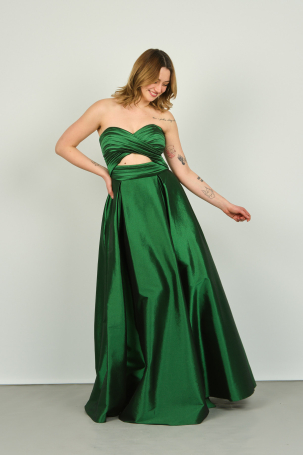 Şeref Vural Kadın Straplez Derin Yırtmaçlı Uzun Abiye Elbise 8123 Fıstık Yeşili Fıstık Yeşili