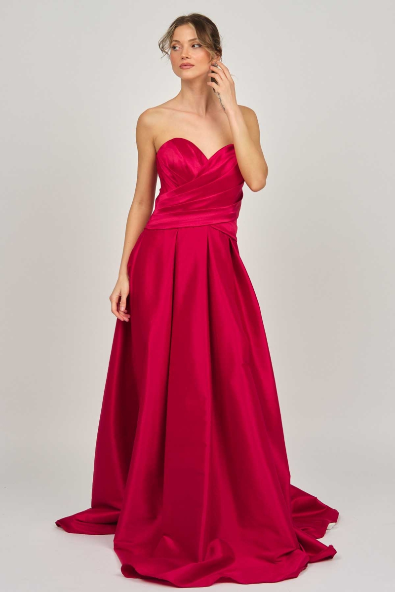 Şeref Vural Kadın Straplez Uzun Abiye Elbise 5437827 Kırmızı Kırmızı