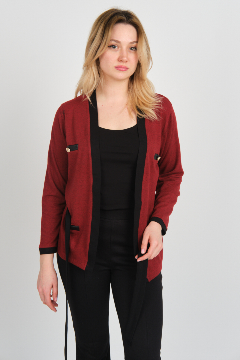Sistas Kadın Belden Bağlama Detaylı Süs Cepli Ceket 23955 Bordo Bordo